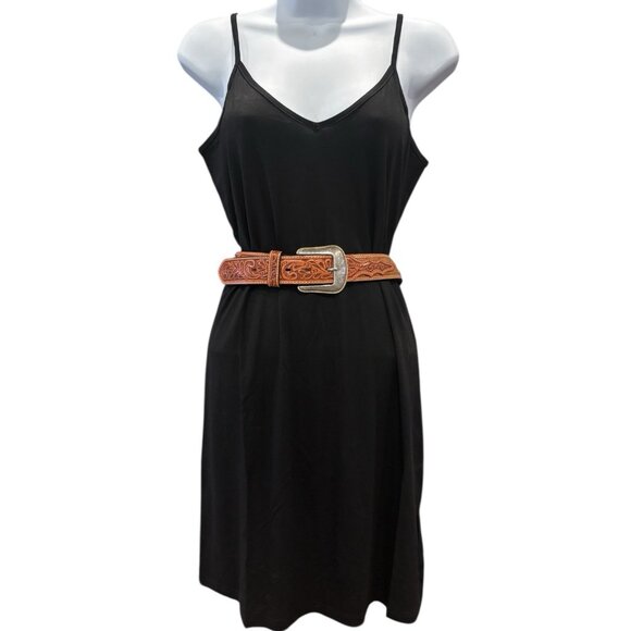 3D Belt Co Western Tooled Leather Belt w/ Silver Buckle – Size 42 - Picture 2 of 5